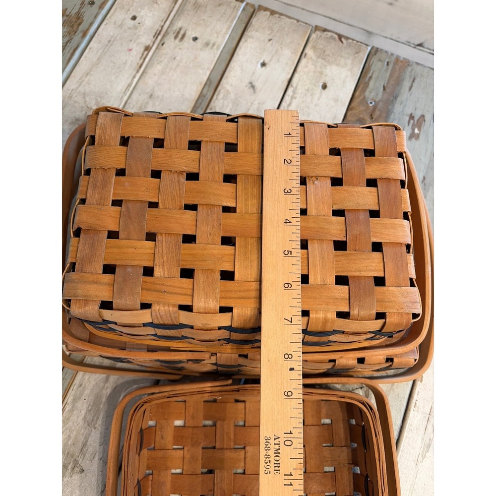 Vintage Set of (3) Rectangular Nesting Baskets Double Swing Handles Woven - Picture 11 of 16